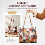 🥳 👜Modna torba typu tote z geometrycznym wzorem i dużą pojemnością - obrazek 2